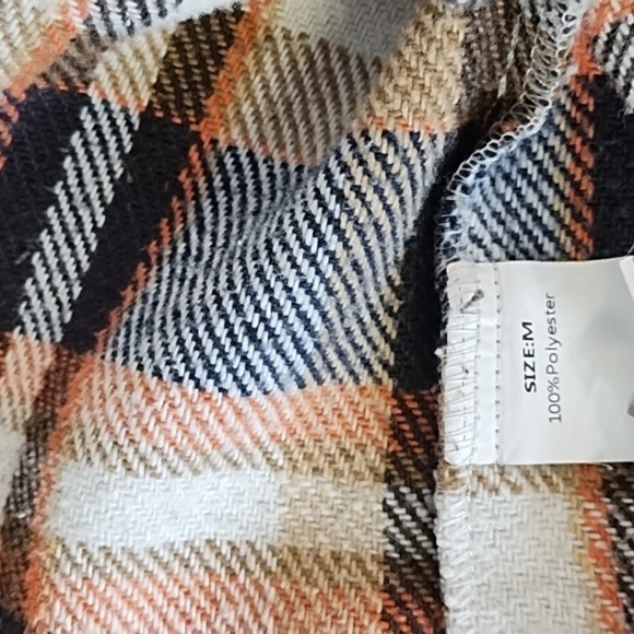 Plaid Thick Yarn Dyed Flannel Chore Coat Barn Jacket Navy Orange Tan Cream - Picture 8 of 9